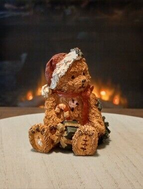 Holiday Teddy Bear Figurine in Brown with Red Hat - Festive Home Accent